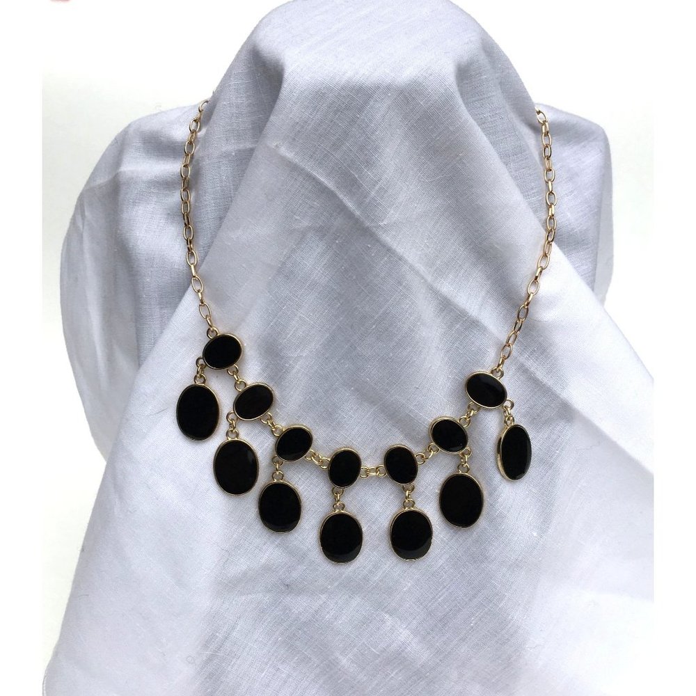 Gold Tone Chain and Black Enamel Collar Choker Necklace - Picture 3 of 5